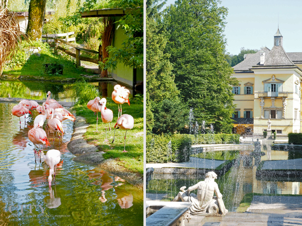 Hellbrunn Palace Fountains and Zoo in Salzburg Austria.