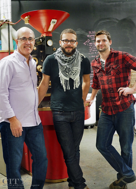 Chris Smith, Aaron Rauch and roaster Nick Tabor of Beansmith coffee roasters.
