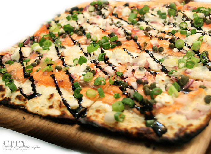 city style and living smoked salmon pizza