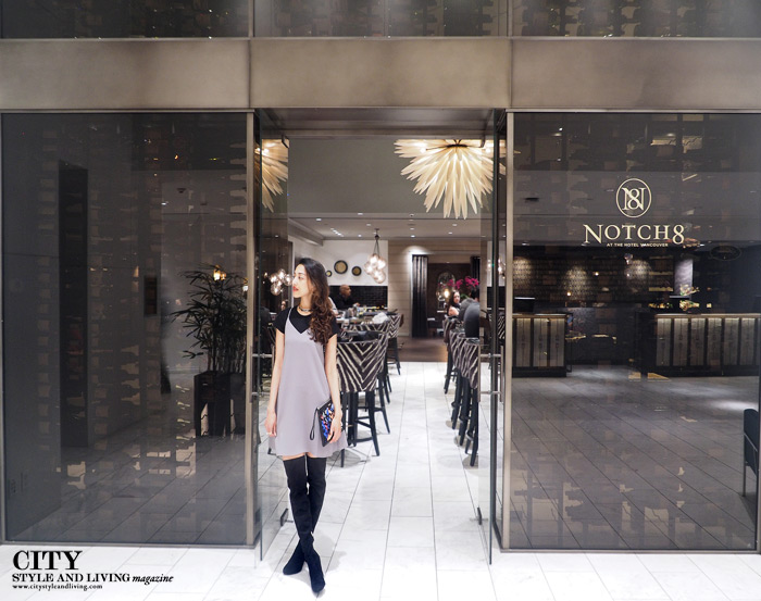 City style and living magazine Editors Notebook style fashion blogger slipdress metallic choker Fairmont hotel vancouver notch 8 outside