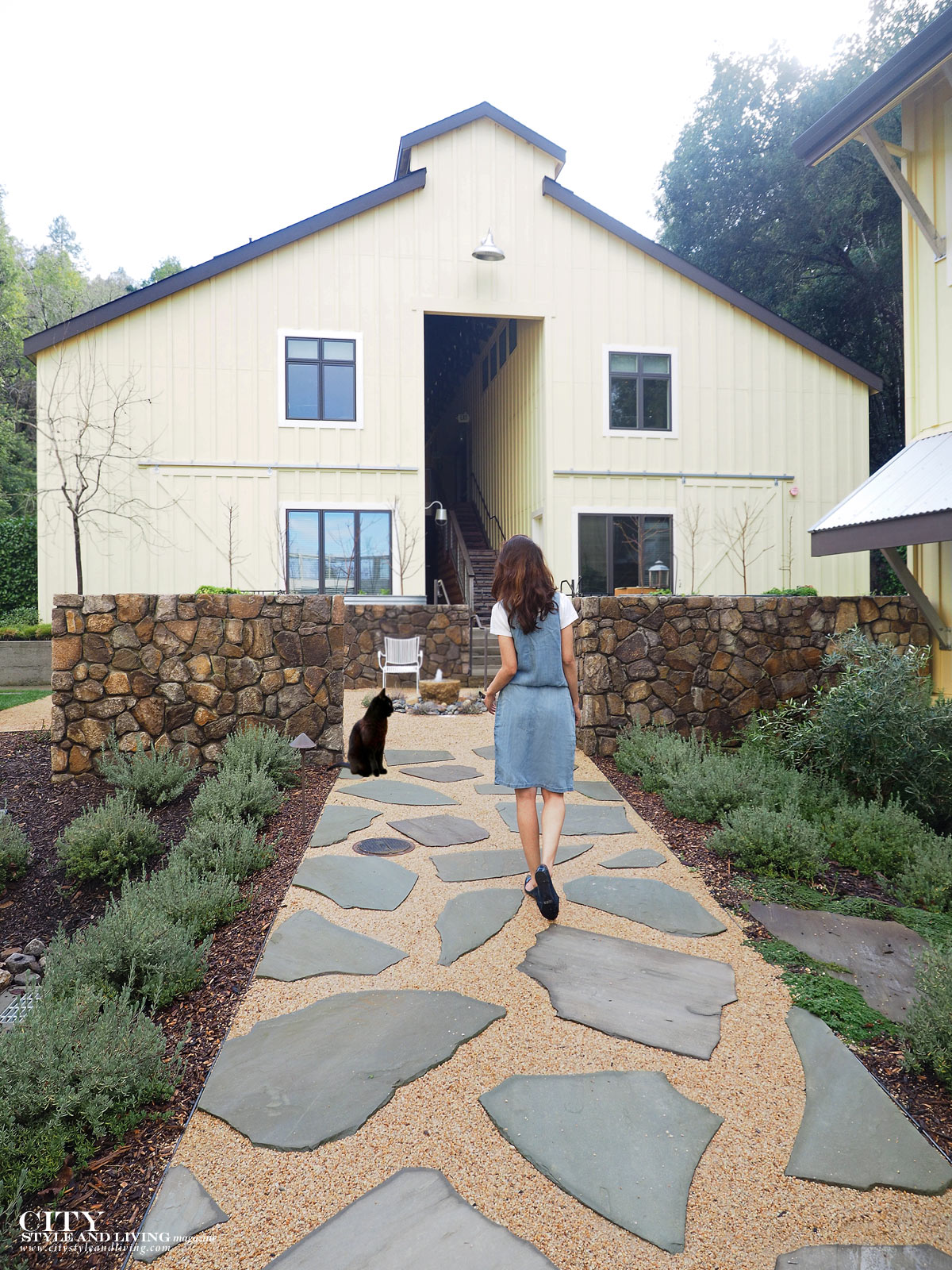 City Style and Living The Editors Notebook style blogger jean dress over a white tshirt and blue rockport ballet flats at farmhouse inn in sonoma