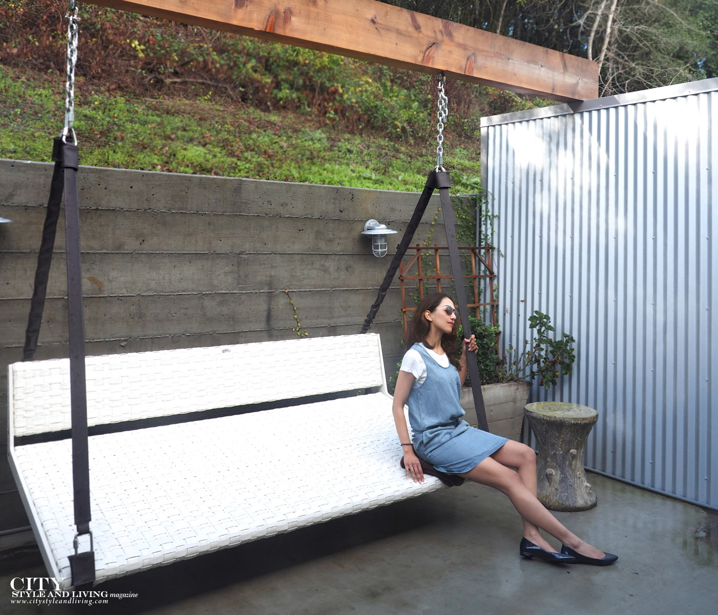 City Style and Living The Editors Notebook style blogger jean dress over a white tshirt and blue rockport ballet flats at farmhouse inn in sonoma