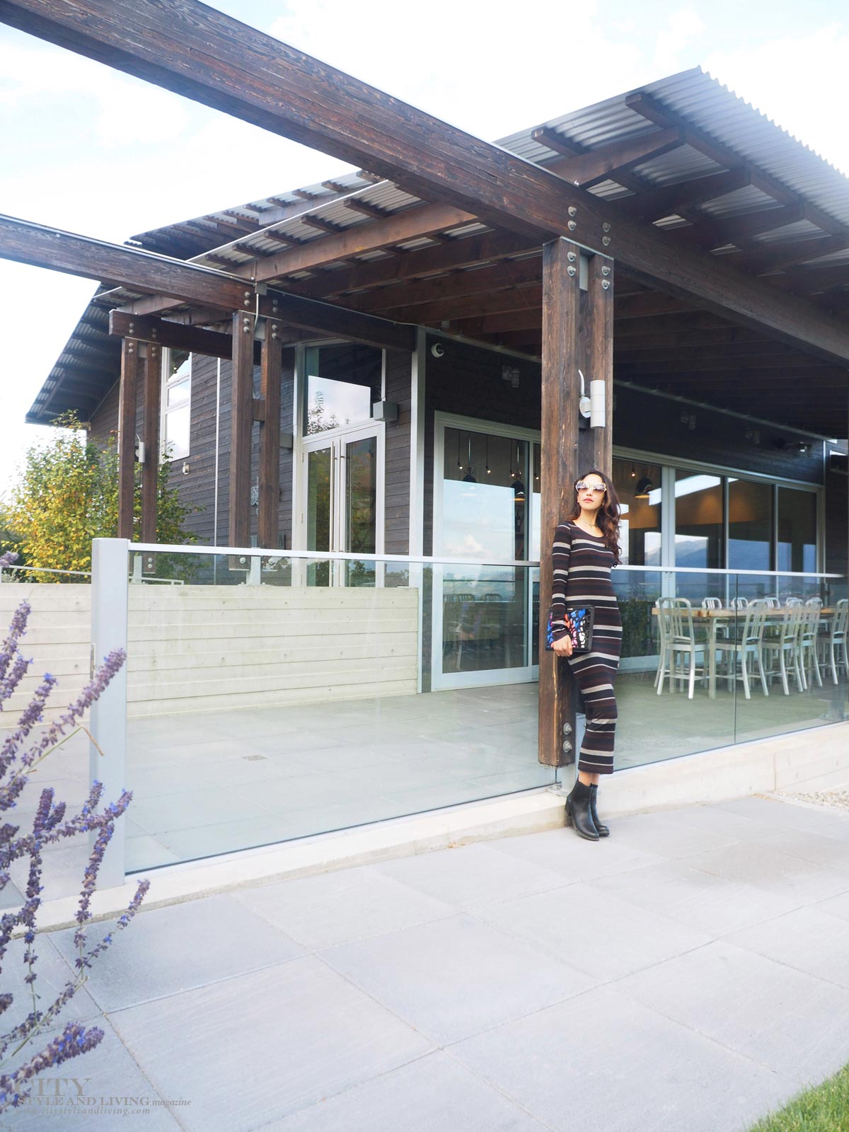 The Editors Notebook style blogger at Culmina family estate winery carbernet stripe maxi dress and chelsesa boots