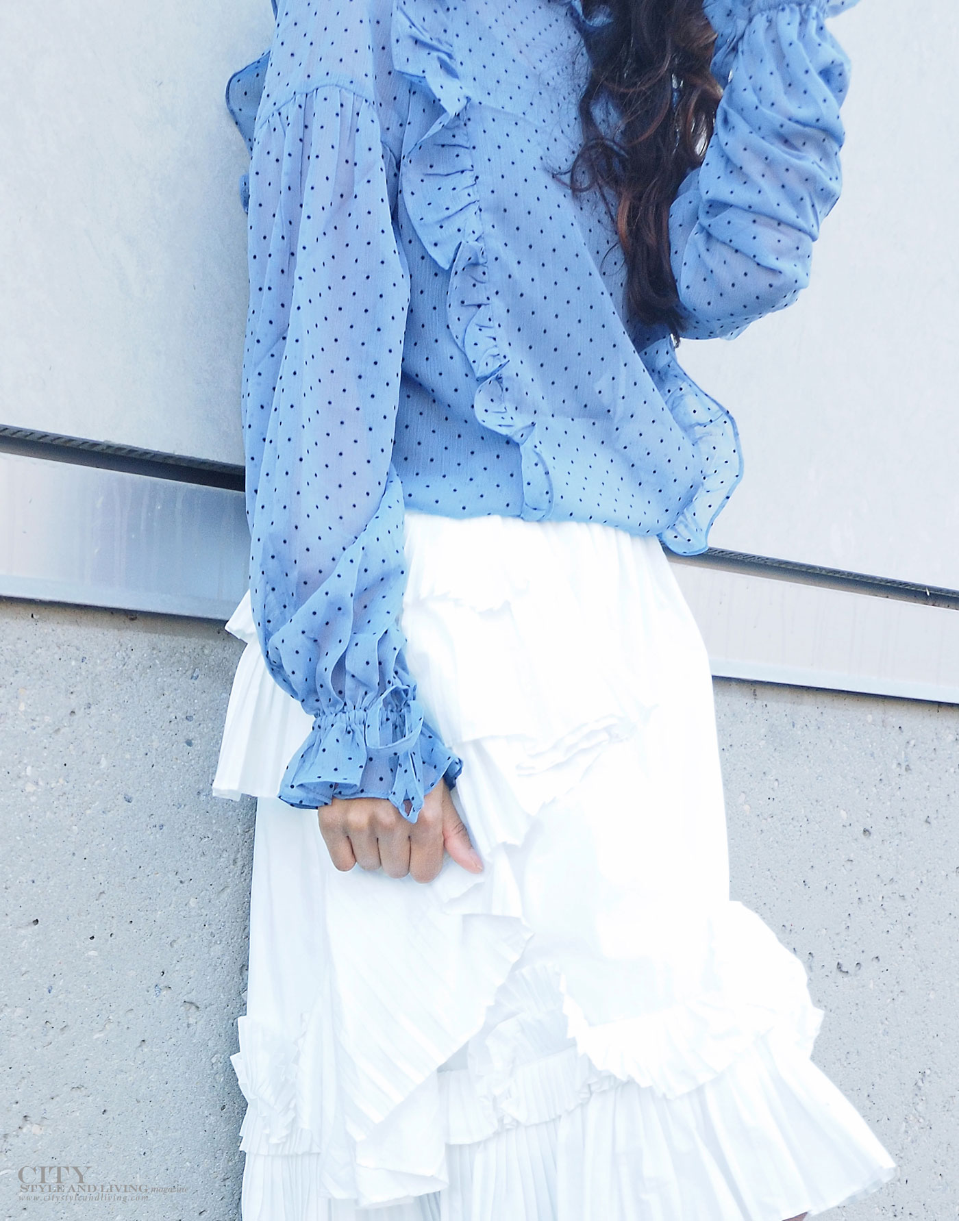 City style and living magazine The Editors Notebook style fashion blogger Shivana Maharaj how to wear frills for spring 2017 closeup frill polka dot top