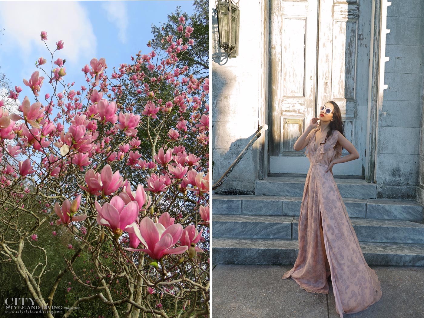 City style and living magazine The Editors Notebook style fashion blogger Shivana Maharaj new orleans jetset diaries marigny opera house romantic jetset diaries dress and magnolia blooms
