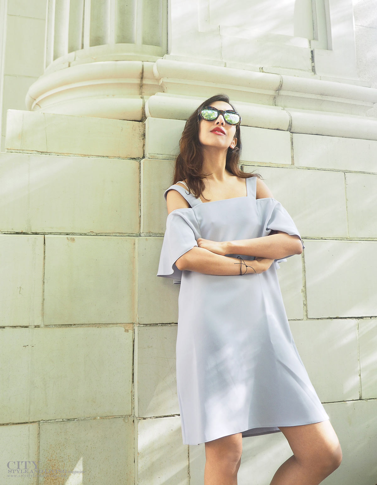 City STyle and Living The Editors Notebook style blogger Downtown Calgary colourful flowers blooming during summer wearing an off shoulder topshop dress and wedges at teatro minimalist