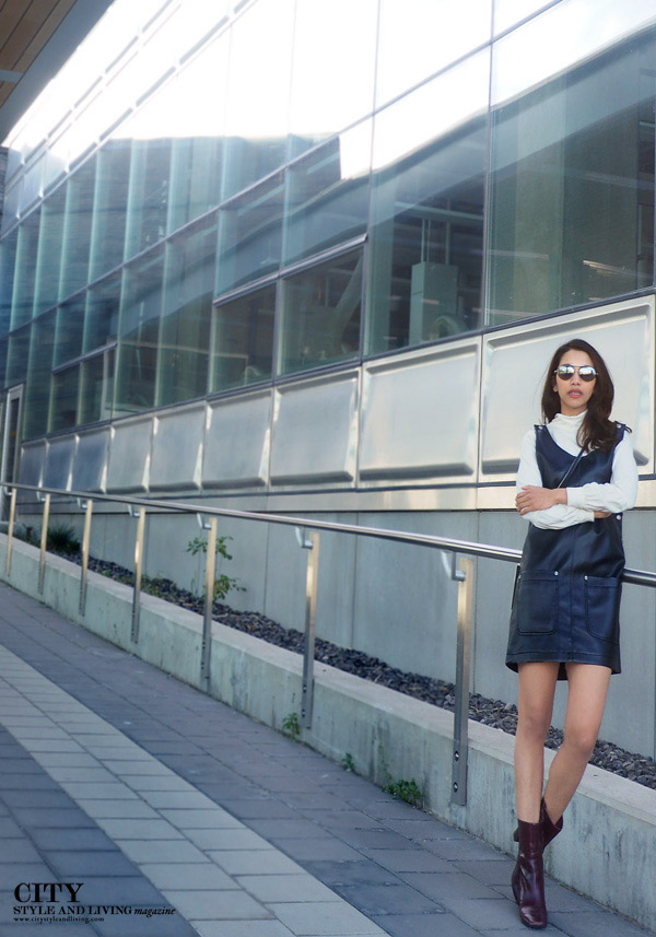 Modern 1990's black and white overall dress calgary fashion blogger canadian style blogger calgary overall dress