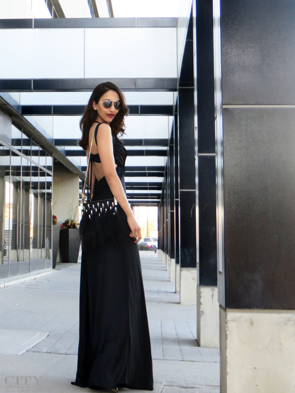 City style and living magazine style fashion blogger Calgary new years eve black tie back