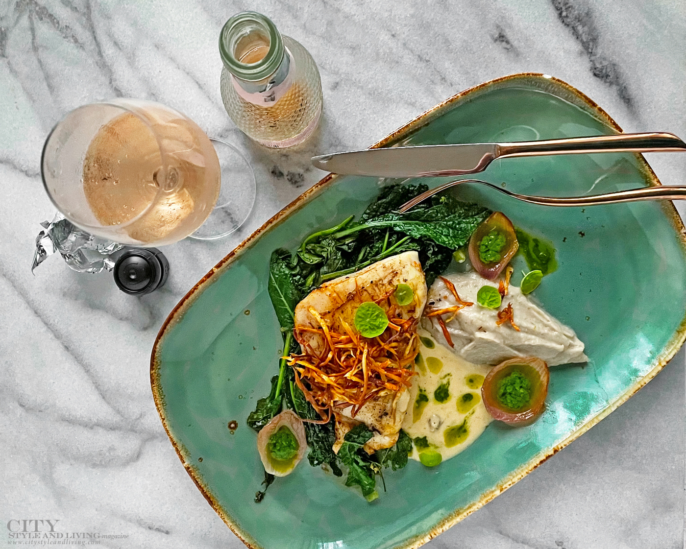City Style and Living Winter 2021 Seared Wild Pacific Halibut with Jerusalem Artichoke Puree, Herb oil and Horseradish Cream Sauce